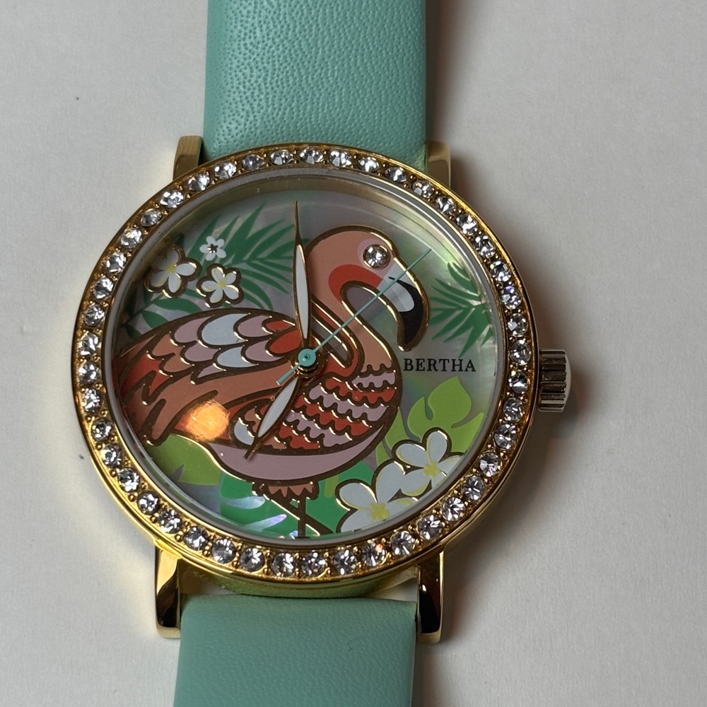 Flamingo Watch With Light Green Band by Bertha